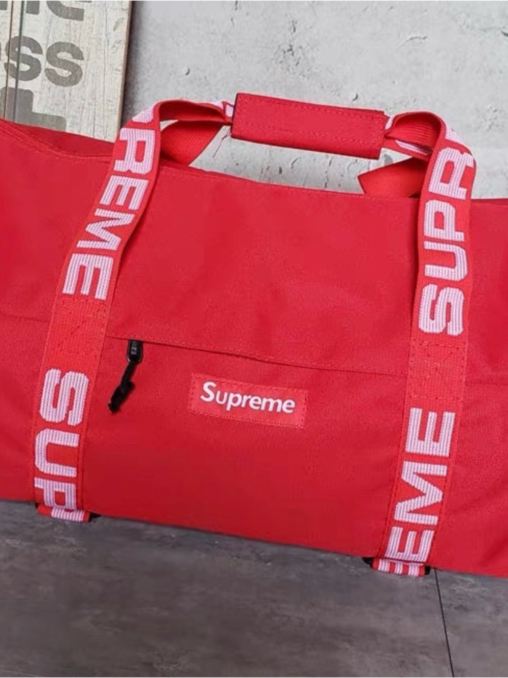 Supreme Red Duffel Bag with Logo Webbing Straps